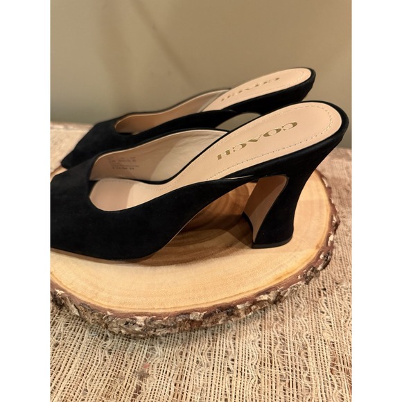 Coach Laurence Suede Sandal Black Block Heel Dressy Classic Elegant 9.5 Worn 1X - Picture 4 of 15